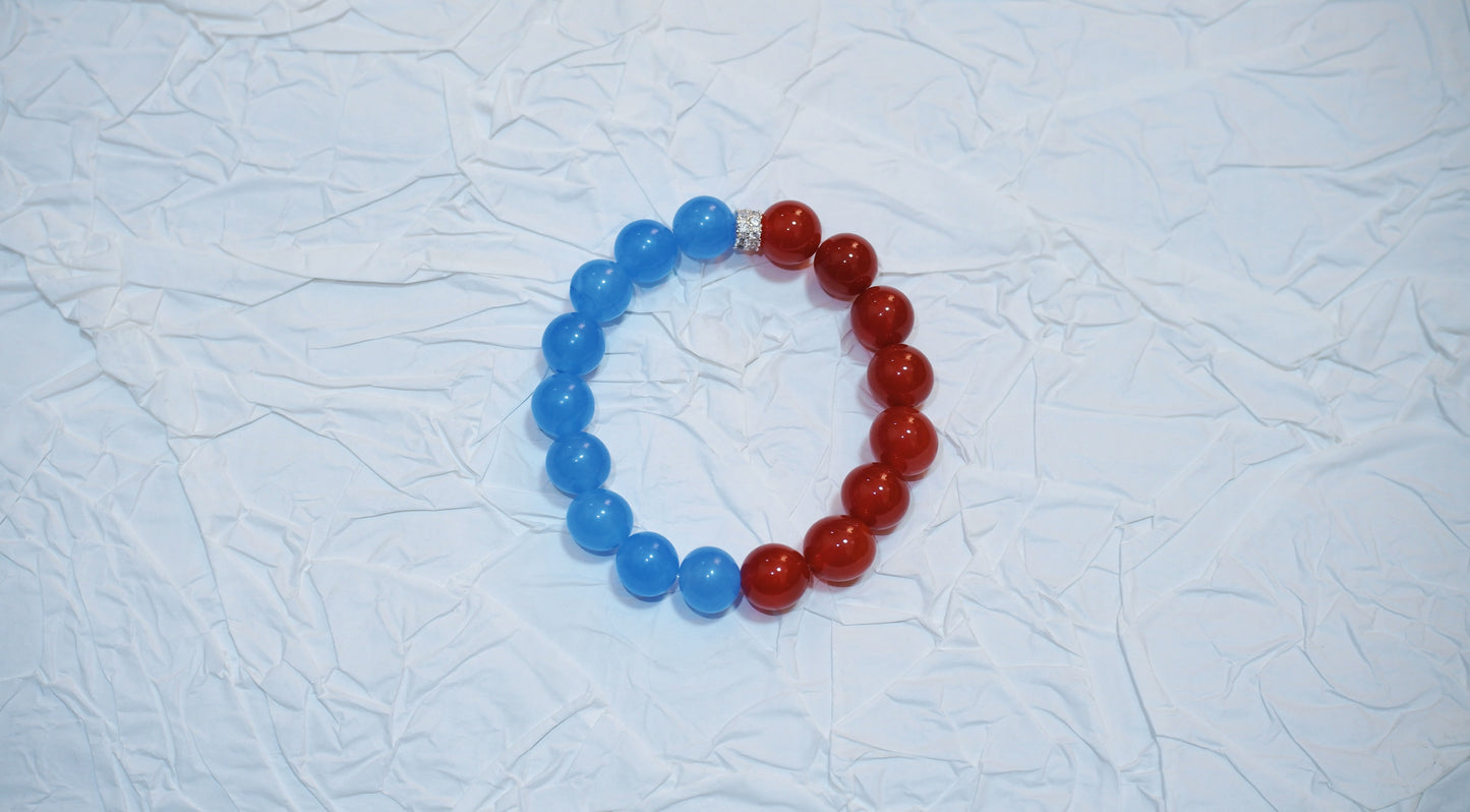 Eis und Feuer – Roter Achat und blauer Kristall